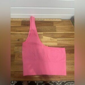 Asymmetric One-Shoulder Ribbed Crop Top — Hot Pink